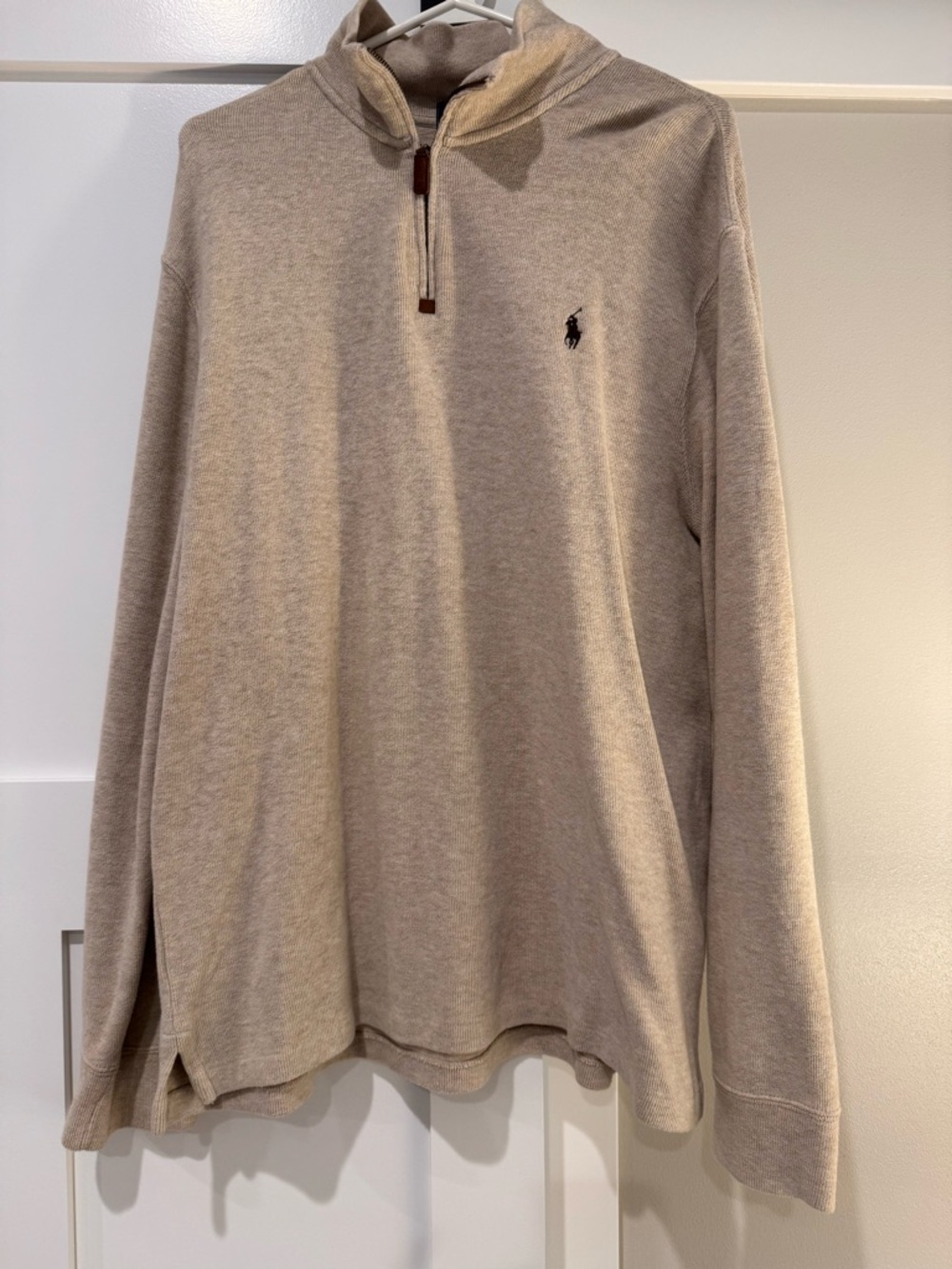 Polo by Ralph Lauren Beige Quarter-Zip Sweatshirt with Navy Label